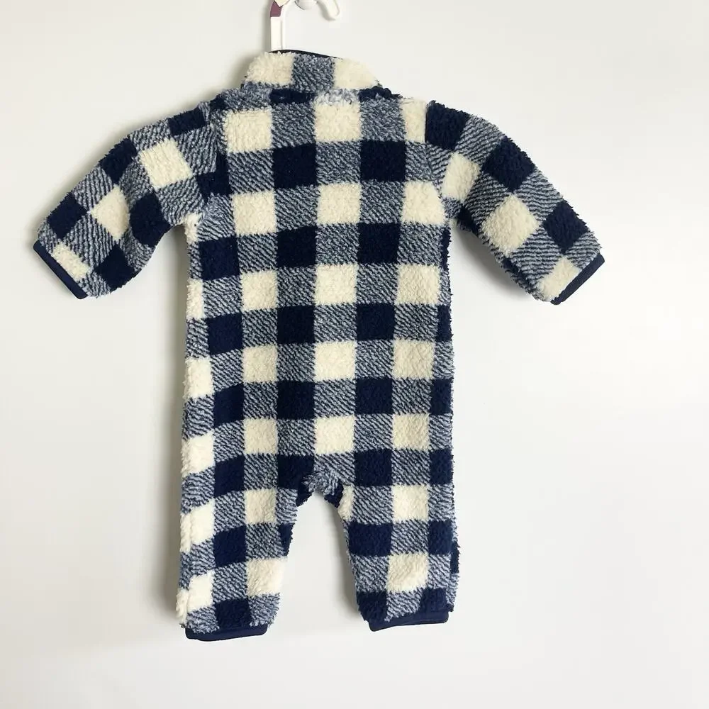 Carters Zip-Up 1 Piece Warm Long Sleeve Easy Care Jumpsuit‎ Blue Plaid 3 Months